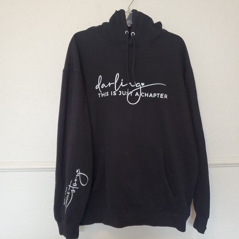 Womens XL Black Pullover Hoodie Darling This Is Just A Chapter Drawstring Pocket